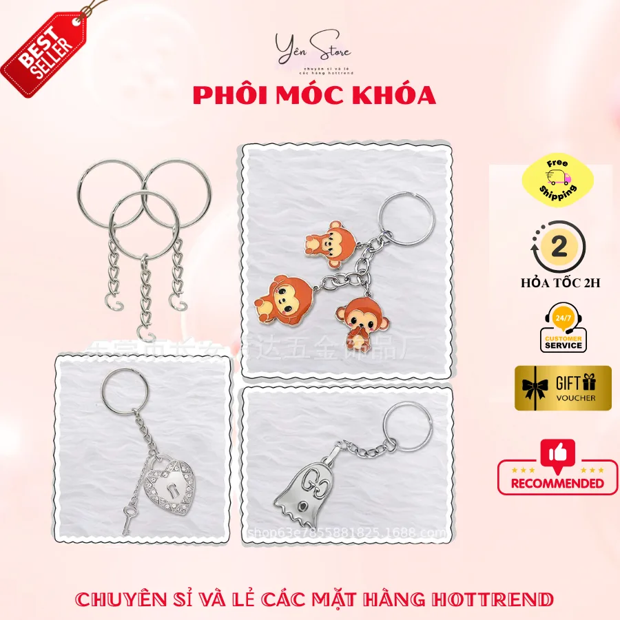 Sỉ 20-50 Phôi Móc Khóa Tròn Chắc Chắn Kèm Xích Treo Phụ Kiện Handmade, Làm Quà Tặng, Làm Charm
